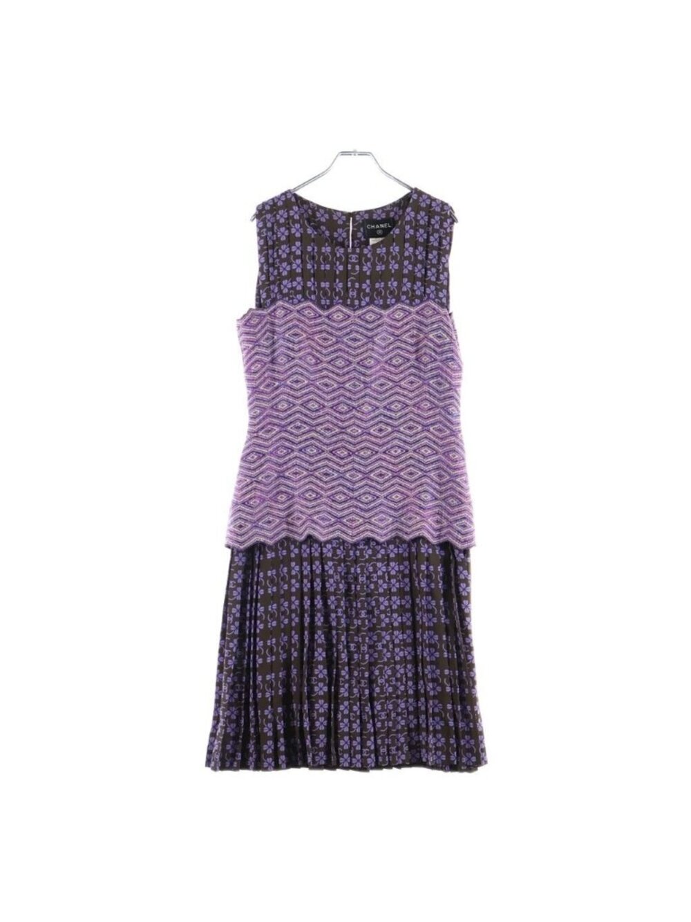 Chanel Dress Sleeveless Pleated Yolen Wool Purple